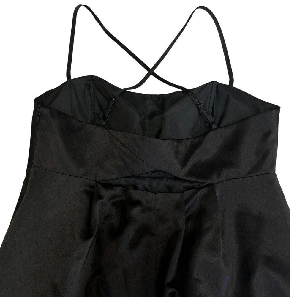 BCBG Paris Womens‎ Size 10 Black Satin LBD Cocktail Dress Strappy Formal Party
